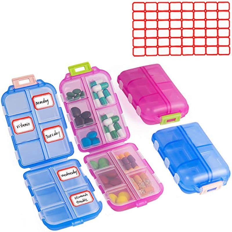 image-Travel Pill Organizer 10 Grid Moisture Proof Pills Box For Pocket Purse Daily Pill Case Portable Medicine Vitamin Holder Container