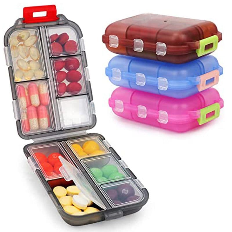 image-Travel Pill Organizer 10 Grid Moisture Proof Pills Box For Pocket Purse Daily Pill Case Portable Medicine Vitamin Holder Container