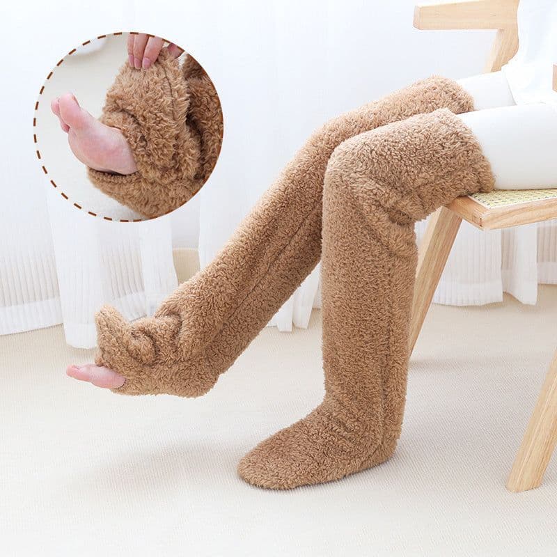 image-Over Knee High Fuzzy Long Socks Winter Warm Cold Leg Knee Joint Cold-proof Stockings Home Floor Sleeping Socks