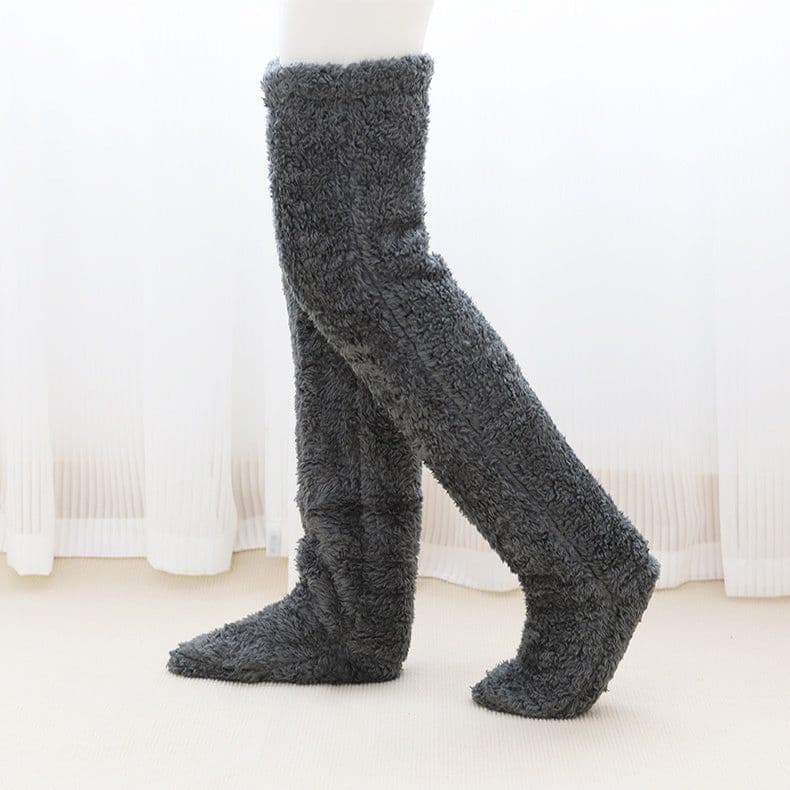 image-Over Knee High Fuzzy Long Socks Winter Warm Cold Leg Knee Joint Cold-proof Stockings Home Floor Sleeping Socks