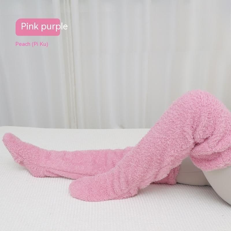 image-Over Knee High Fuzzy Long Socks Winter Warm Cold Leg Knee Joint Cold-proof Stockings Home Floor Sleeping Socks