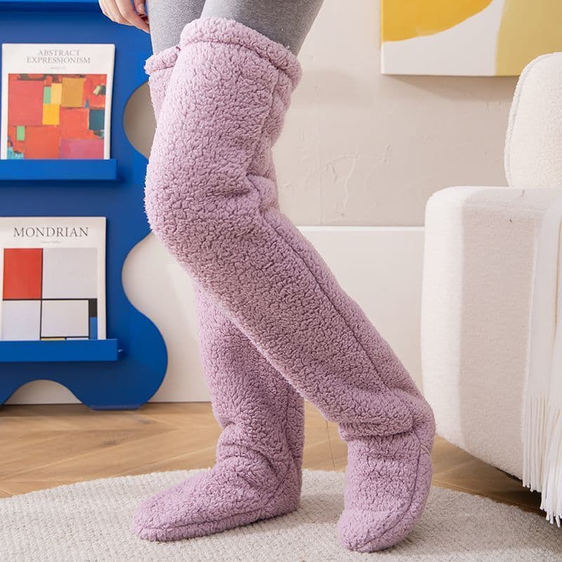 image-Over Knee High Fuzzy Long Socks Winter Warm Cold Leg Knee Joint Cold-proof Stockings Home Floor Sleeping Socks