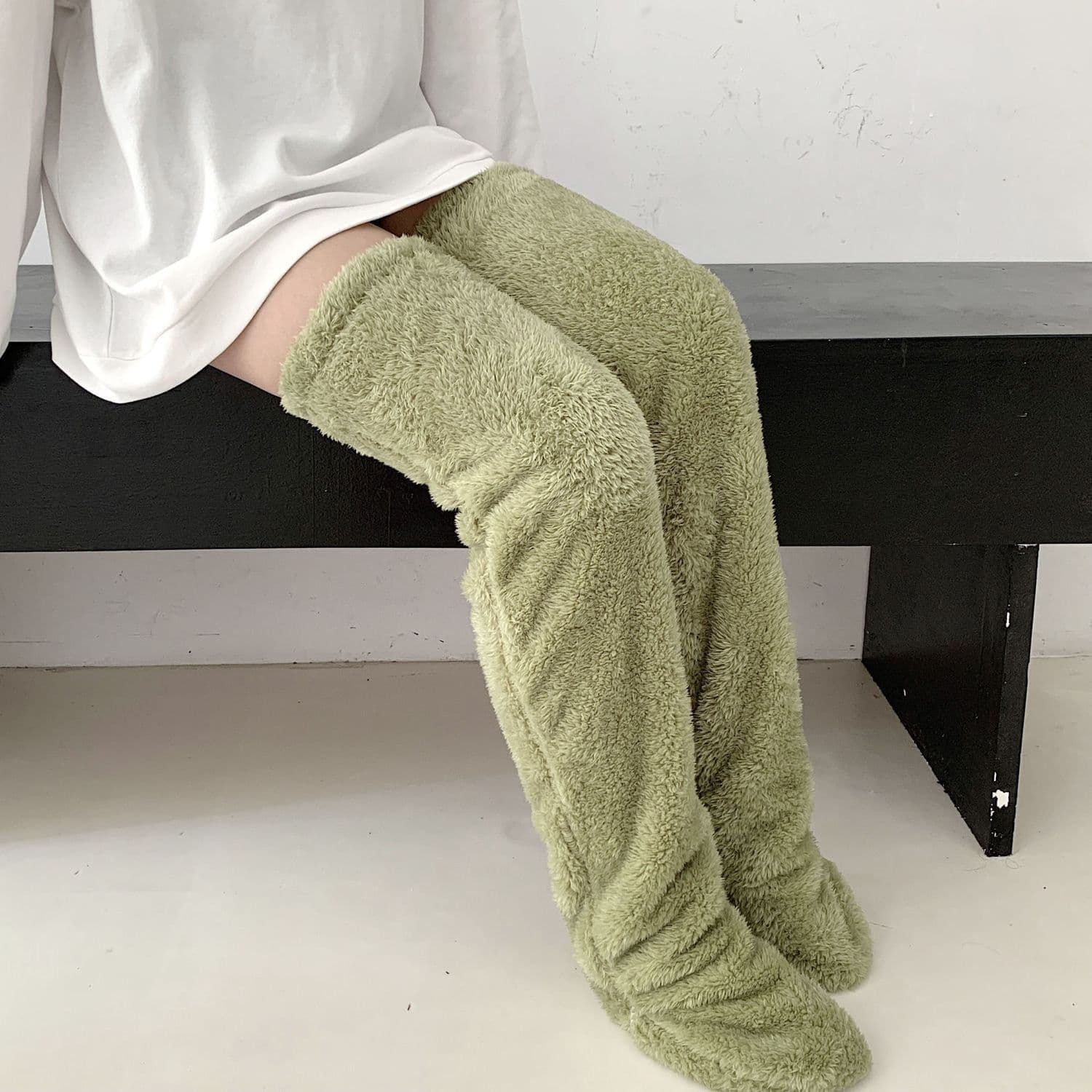 image-Over Knee High Fuzzy Long Socks Winter Warm Cold Leg Knee Joint Cold-proof Stockings Home Floor Sleeping Socks