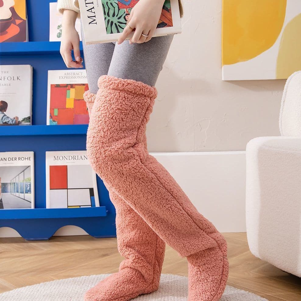 image-Over Knee High Fuzzy Long Socks Winter Warm Cold Leg Knee Joint Cold-proof Stockings Home Floor Sleeping Socks