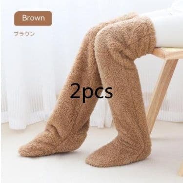 image-Over Knee High Fuzzy Long Socks Winter Warm Cold Leg Knee Joint Cold-proof Stockings Home Floor Sleeping Socks