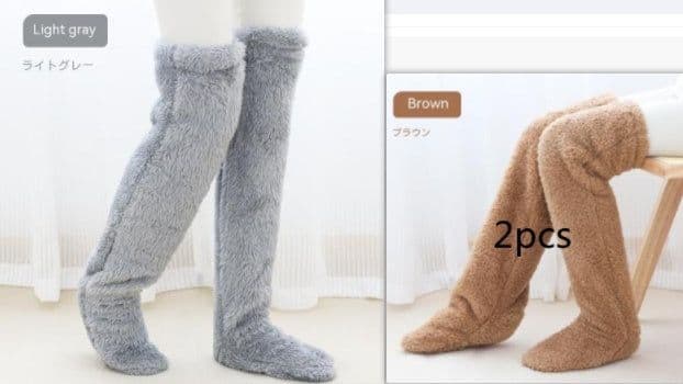 image-Over Knee High Fuzzy Long Socks Winter Warm Cold Leg Knee Joint Cold-proof Stockings Home Floor Sleeping Socks