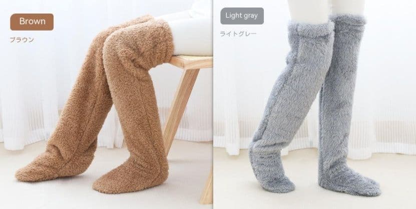 image-Over Knee High Fuzzy Long Socks Winter Warm Cold Leg Knee Joint Cold-proof Stockings Home Floor Sleeping Socks