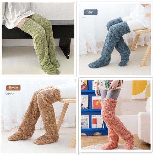 image-Over Knee High Fuzzy Long Socks Winter Warm Cold Leg Knee Joint Cold-proof Stockings Home Floor Sleeping Socks