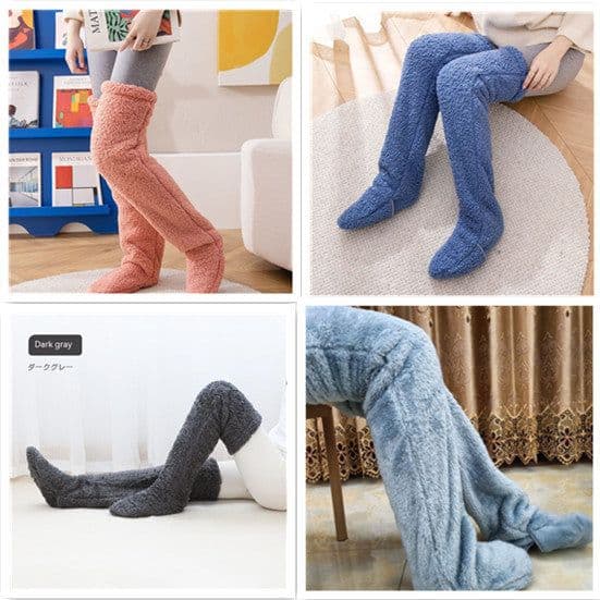 image-Over Knee High Fuzzy Long Socks Winter Warm Cold Leg Knee Joint Cold-proof Stockings Home Floor Sleeping Socks