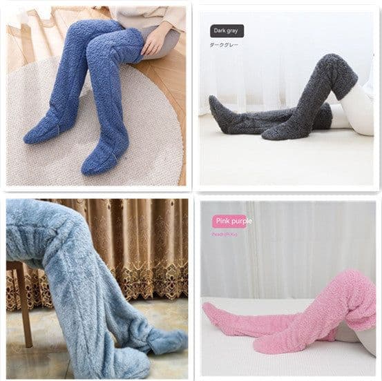 image-Over Knee High Fuzzy Long Socks Winter Warm Cold Leg Knee Joint Cold-proof Stockings Home Floor Sleeping Socks