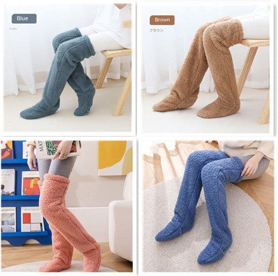 image-Over Knee High Fuzzy Long Socks Winter Warm Cold Leg Knee Joint Cold-proof Stockings Home Floor Sleeping Socks