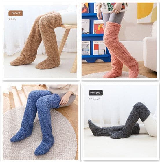image-Over Knee High Fuzzy Long Socks Winter Warm Cold Leg Knee Joint Cold-proof Stockings Home Floor Sleeping Socks