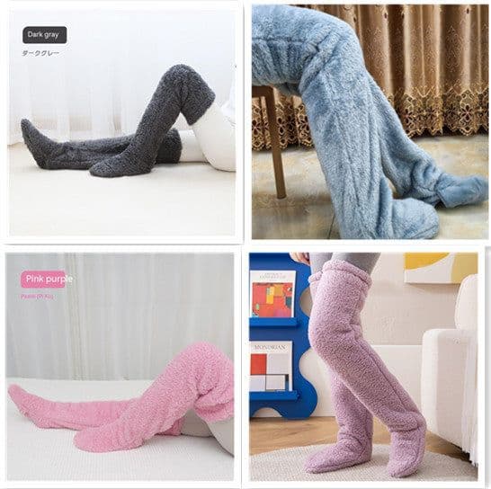 image-Over Knee High Fuzzy Long Socks Winter Warm Cold Leg Knee Joint Cold-proof Stockings Home Floor Sleeping Socks