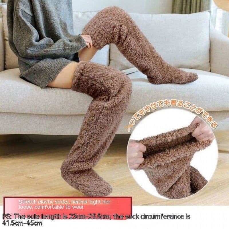 image-Over Knee High Fuzzy Long Socks Winter Warm Cold Leg Knee Joint Cold-proof Stockings Home Floor Sleeping Socks