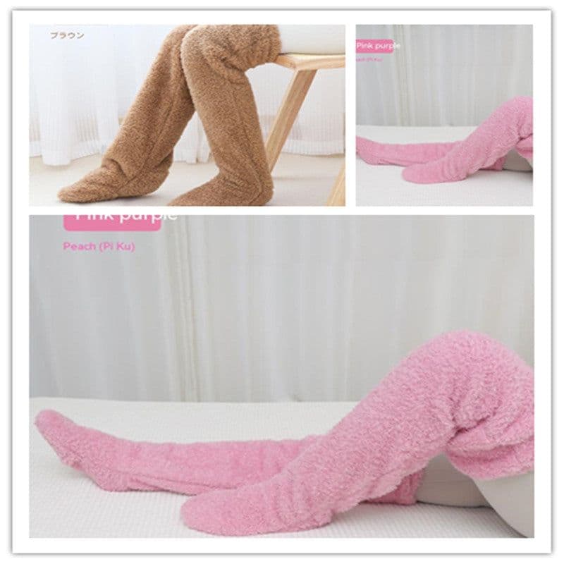 image-Over Knee High Fuzzy Long Socks Winter Warm Cold Leg Knee Joint Cold-proof Stockings Home Floor Sleeping Socks