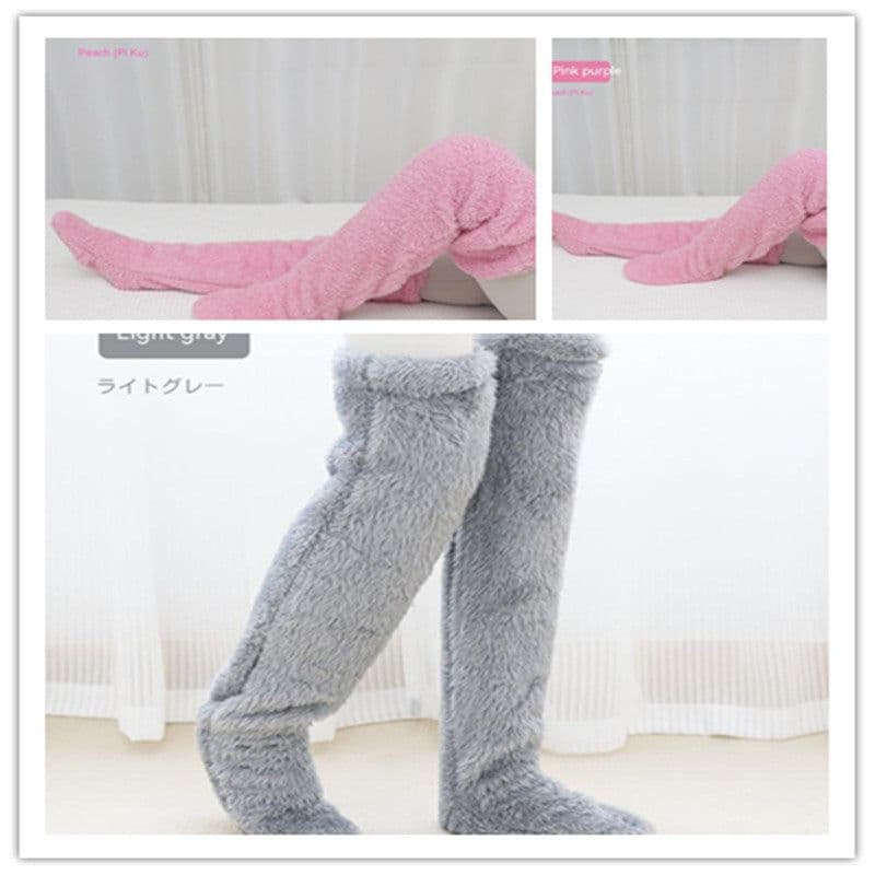image-Over Knee High Fuzzy Long Socks Winter Warm Cold Leg Knee Joint Cold-proof Stockings Home Floor Sleeping Socks