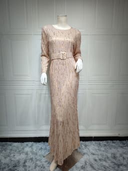 image-Sequin Tassels Slim-fit Dress Muslim Dress