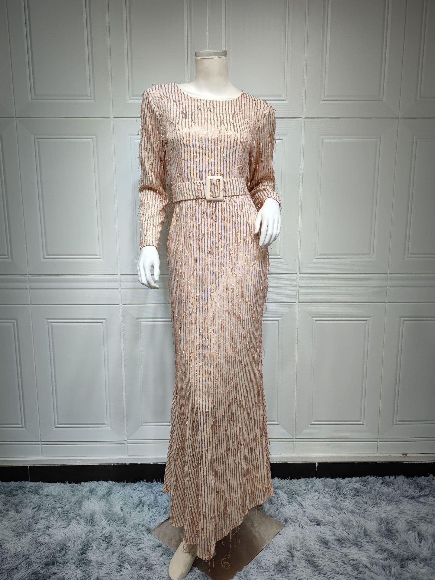 image-Sequin Tassels Slim-fit Dress Muslim Dress