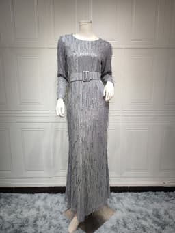 image-Sequin Tassels Slim-fit Dress Muslim Dress