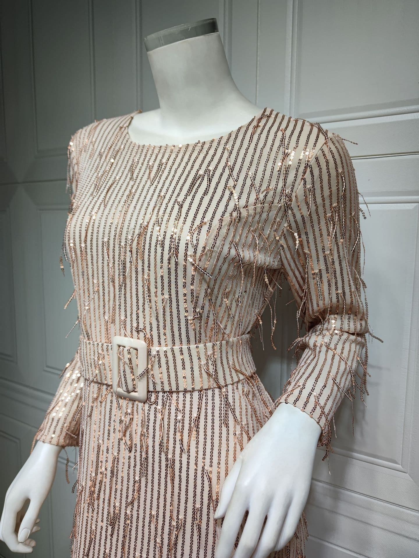 image-Sequin Tassels Slim-fit Dress Muslim Dress