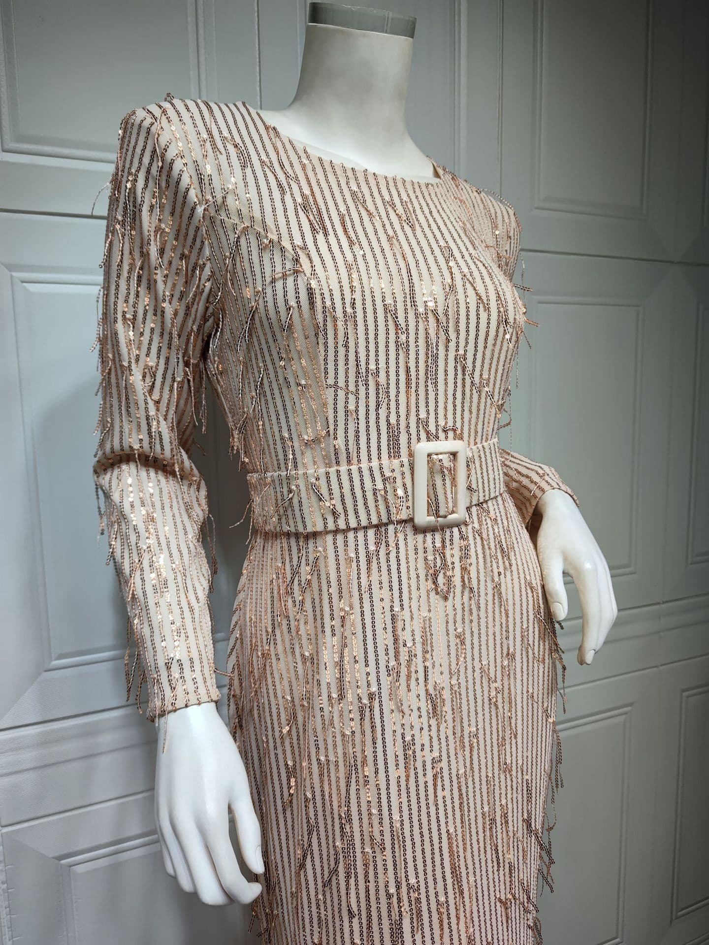 image-Sequin Tassels Slim-fit Dress Muslim Dress
