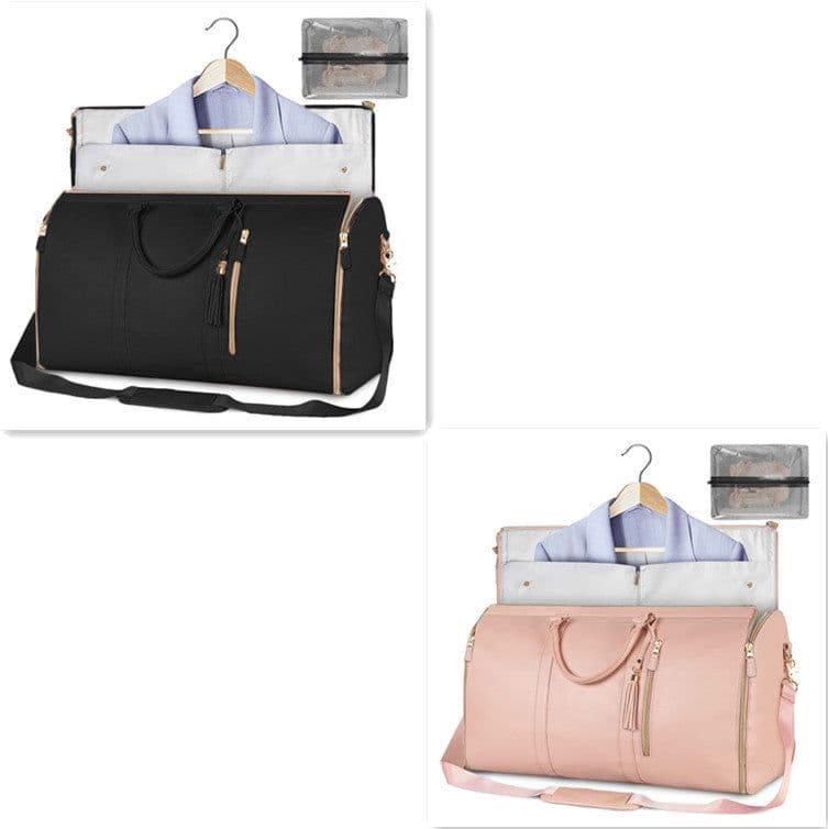 image-Large Capacity Travel Duffle Bag Women's Handbag Folding Suit Bag Waterproof Clothes Totes