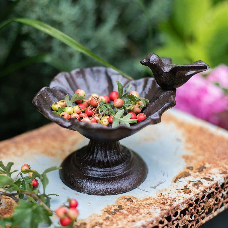 image-European-style Retro Iron Art Candlestick Bird Food Pot Gardening Decoration Ornaments