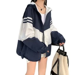 image-Contrast Color Hooded Sun Protection Clothing For Women Loose Thin Coat