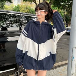 image-Contrast Color Hooded Sun Protection Clothing For Women Loose Thin Coat