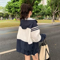 image-Contrast Color Hooded Sun Protection Clothing For Women Loose Thin Coat
