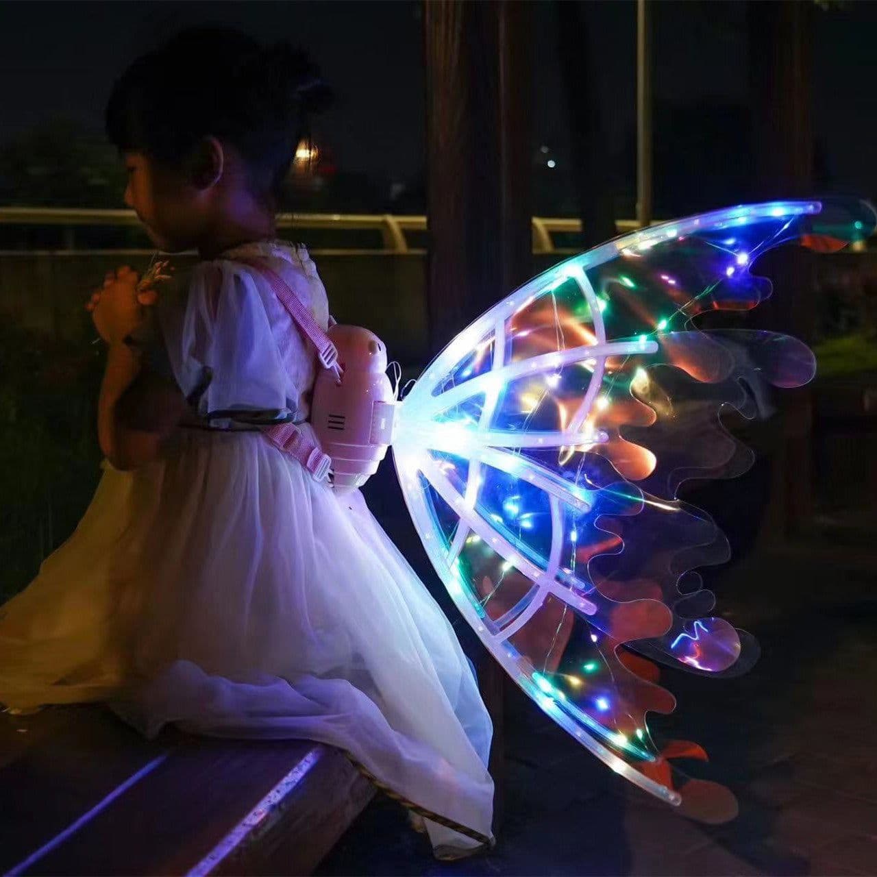 image-Girls Electrical Butterfly Wings With Lights Glowing Shiny Dress Up Moving Fairy Wings For Birthday Wedding Christmas Halloween
