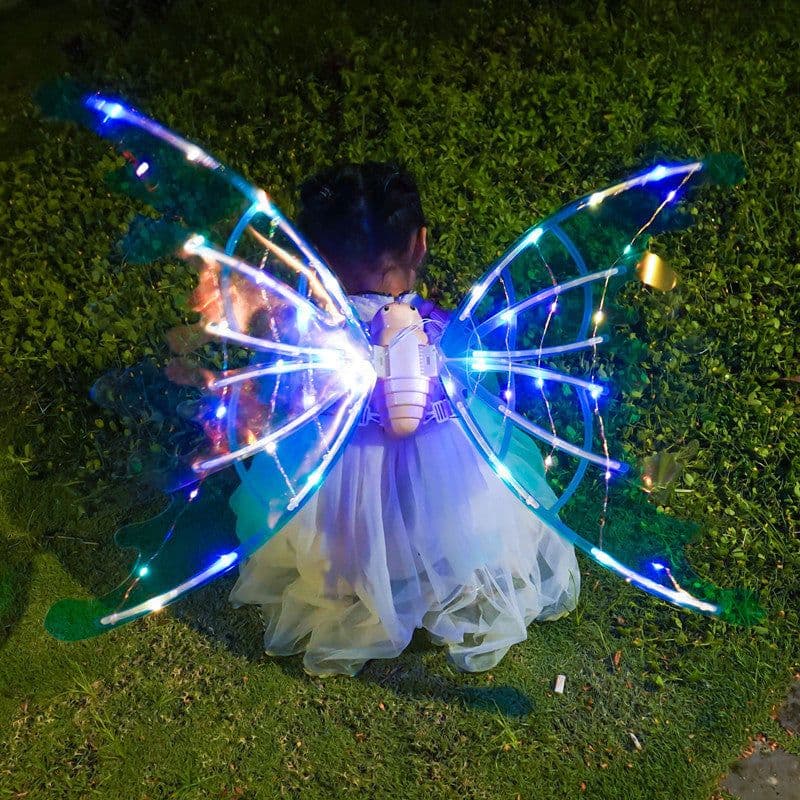 image-Girls Electrical Butterfly Wings With Lights Glowing Shiny Dress Up Moving Fairy Wings For Birthday Wedding Christmas Halloween