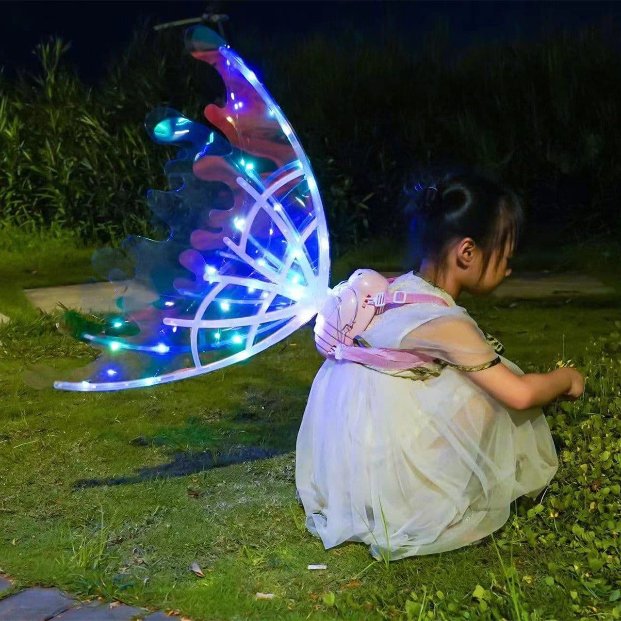 image-Girls Electrical Butterfly Wings With Lights Glowing Shiny Dress Up Moving Fairy Wings For Birthday Wedding Christmas Halloween