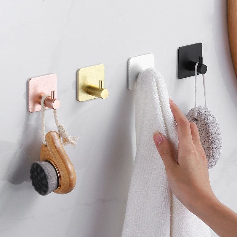 image-Nail-free Stainless Steel Single Hook Alumimum Hook Towel Self-adhesive Hook Single Hook