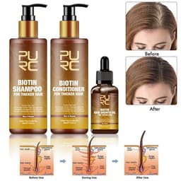 image-PURC Hair Care Ginger Biotin Three-piece Shampoo Conditioner Repair Dry And Frizz Essential Oil