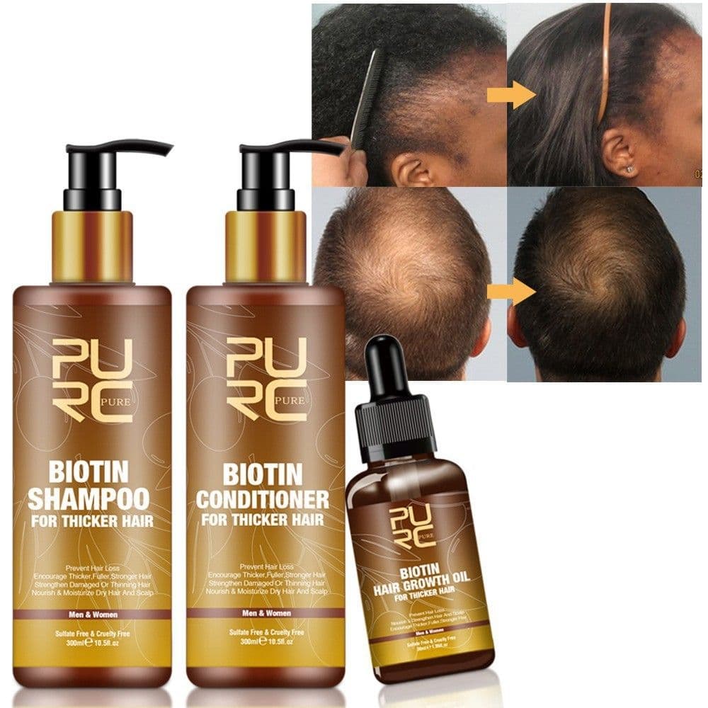 image-PURC Hair Care Ginger Biotin Three-piece Shampoo Conditioner Repair Dry And Frizz Essential Oil