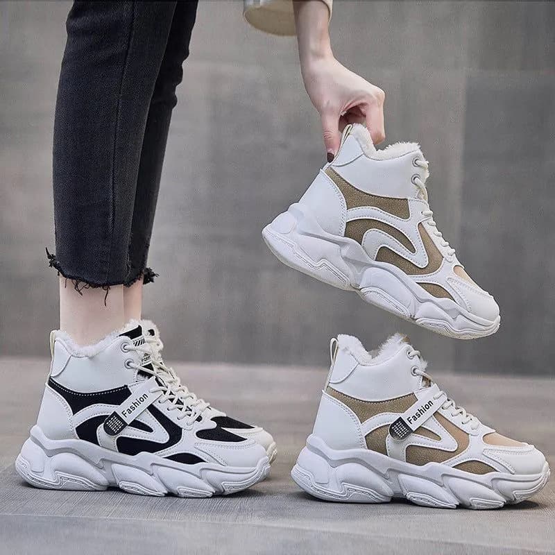 image-Fleece-lined Clunky Sneaker Women's Warm High Top Sneakers