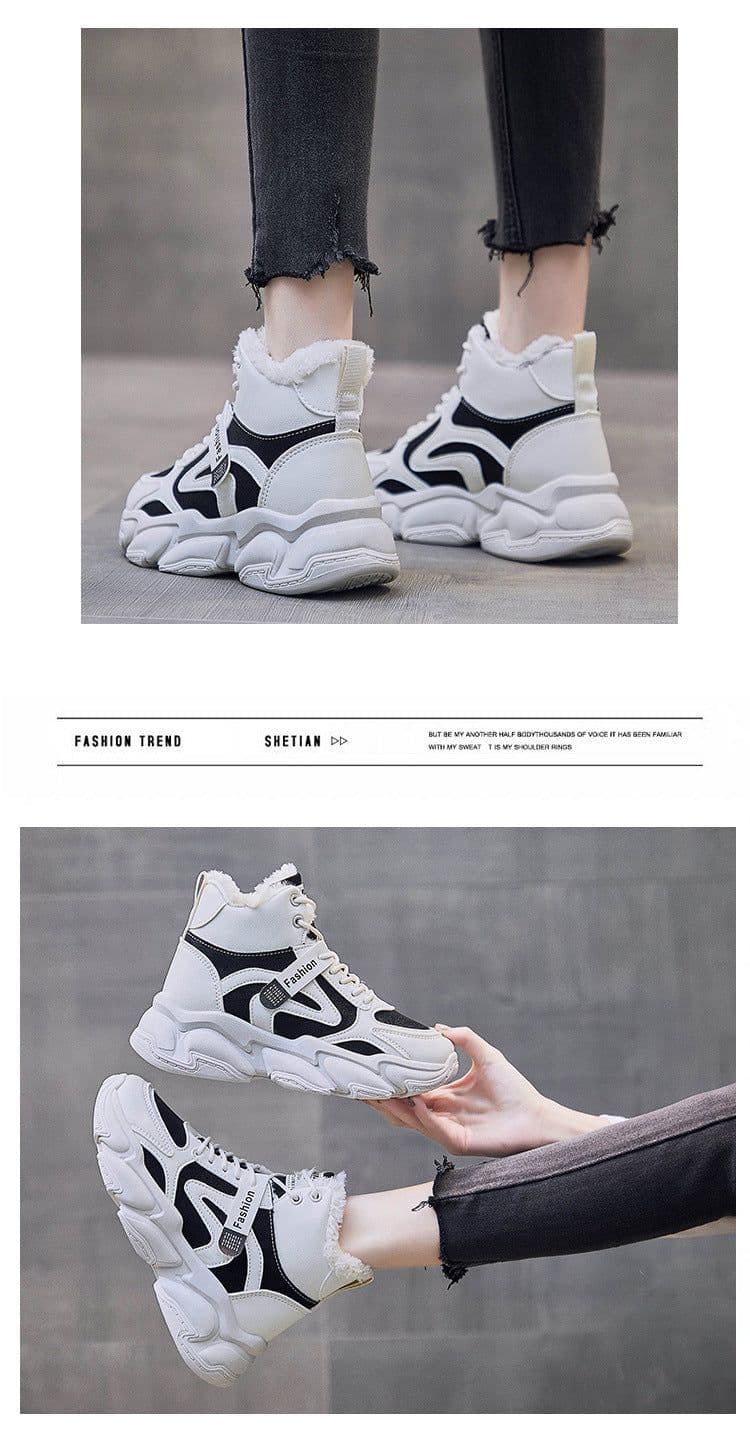 image-Fleece-lined Clunky Sneaker Women's Warm High Top Sneakers