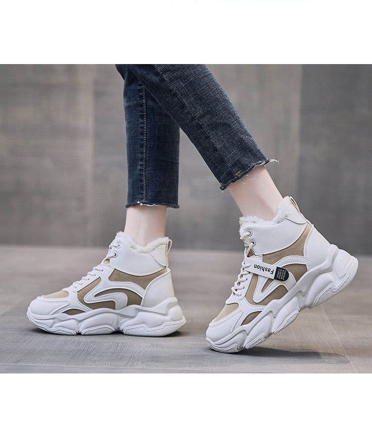 image-Fleece-lined Clunky Sneaker Women's Warm High Top Sneakers