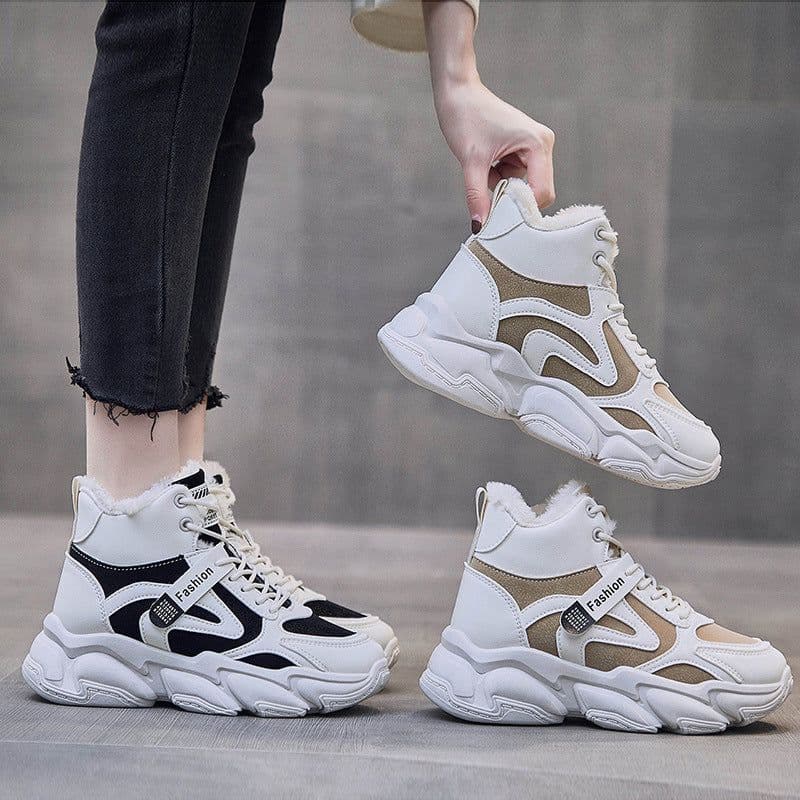 image-Fleece-lined Clunky Sneaker Women's Warm High Top Sneakers