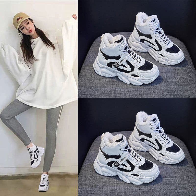 image-Fleece-lined Clunky Sneaker Women's Warm High Top Sneakers