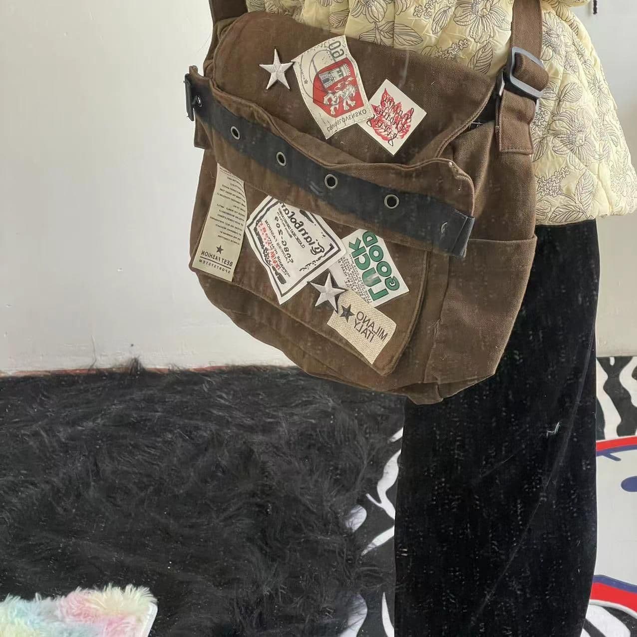 image-Autumn Vintage American Patch Distressed XINGX Crossbody Bag