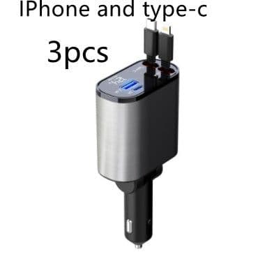 image-Metal Car Charger 100W Super Fast Charging Car Cigarette Lighter USB And TYPE-C Adapter