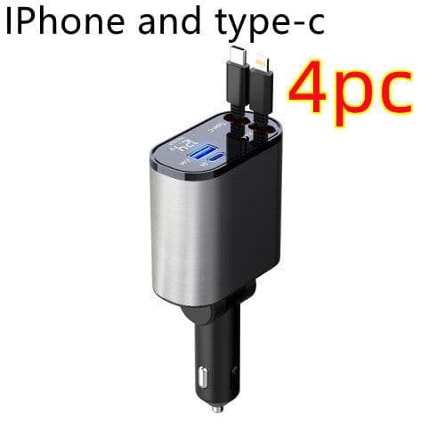image-Metal Car Charger 100W Super Fast Charging Car Cigarette Lighter USB And TYPE-C Adapter