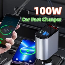 image-Metal Car Charger 100W Super Fast Charging Car Cigarette Lighter USB And TYPE-C Adapter