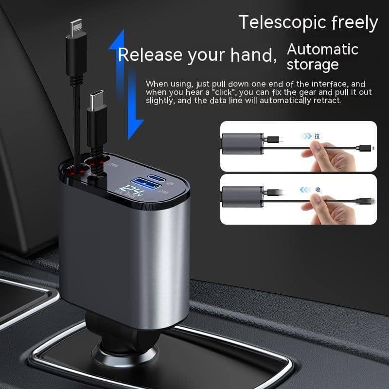 image-Metal Car Charger 100W Super Fast Charging Car Cigarette Lighter USB And TYPE-C Adapter