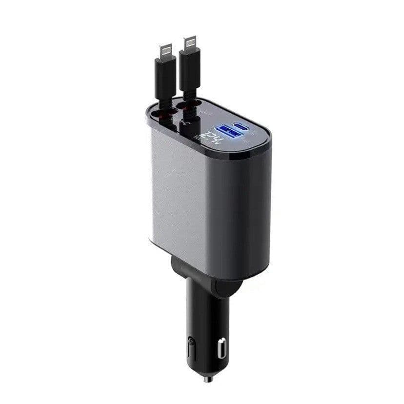 image-Metal Car Charger 100W Super Fast Charging Car Cigarette Lighter USB And TYPE-C Adapter