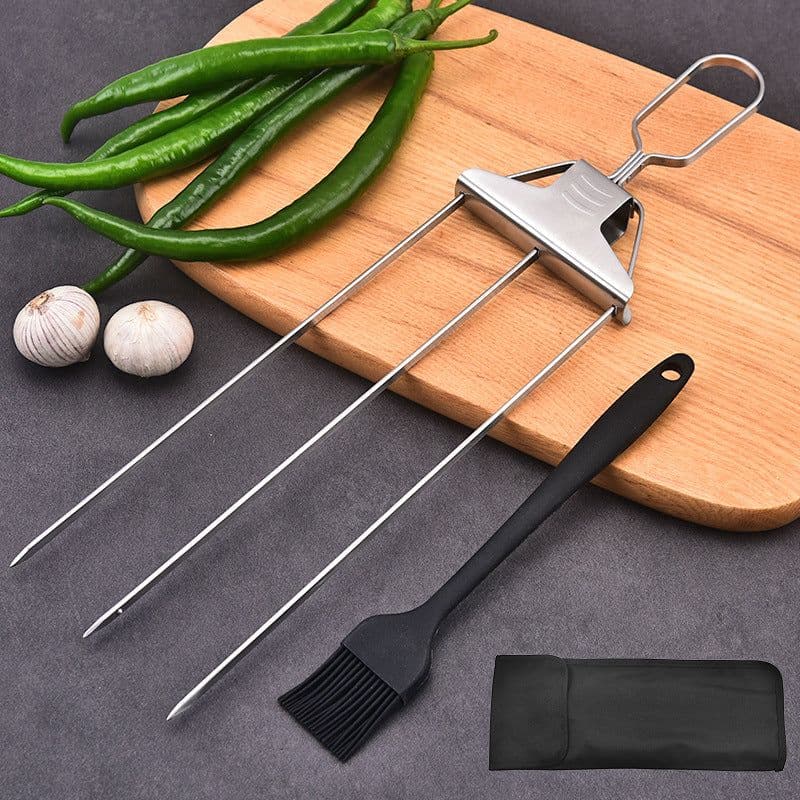 image-3-Prong Skewer Stick Needles Kebab 3 Way Forks Stainless Steel Barbecue Grill Fork Household BBQ Non-stick