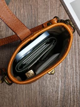 image-Original Mobile Phone Bag Vegetable Tanned Oil Wax Cowhide Round Barrel Small Bag