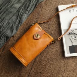 image-Original Mobile Phone Bag Vegetable Tanned Oil Wax Cowhide Round Barrel Small Bag
